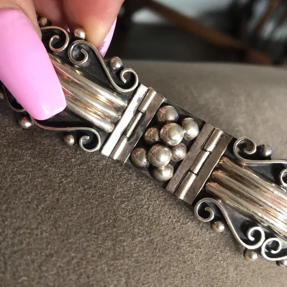 Mexico 925 Sterling silver art deco hinged bracelet - Picture 9 of 12